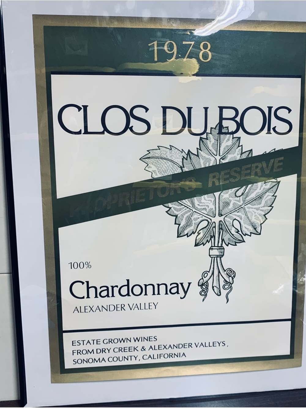 Clos Du Bois 1978 Chardonnay Proprietors Reserve Wine Art Poster.